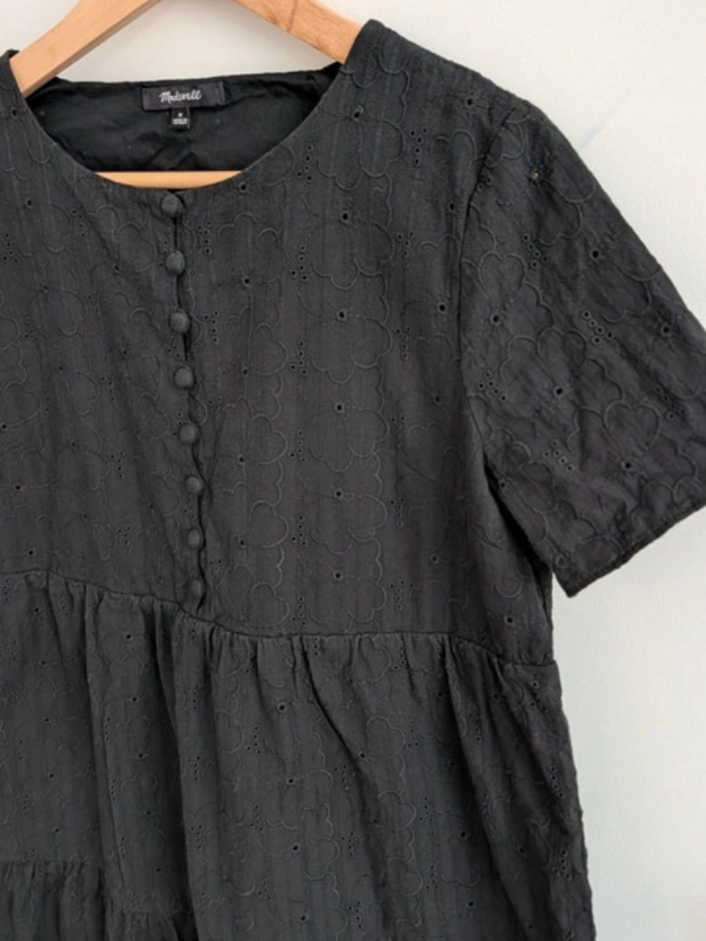 Madewell Black Tiered Mini Dress with Button Front